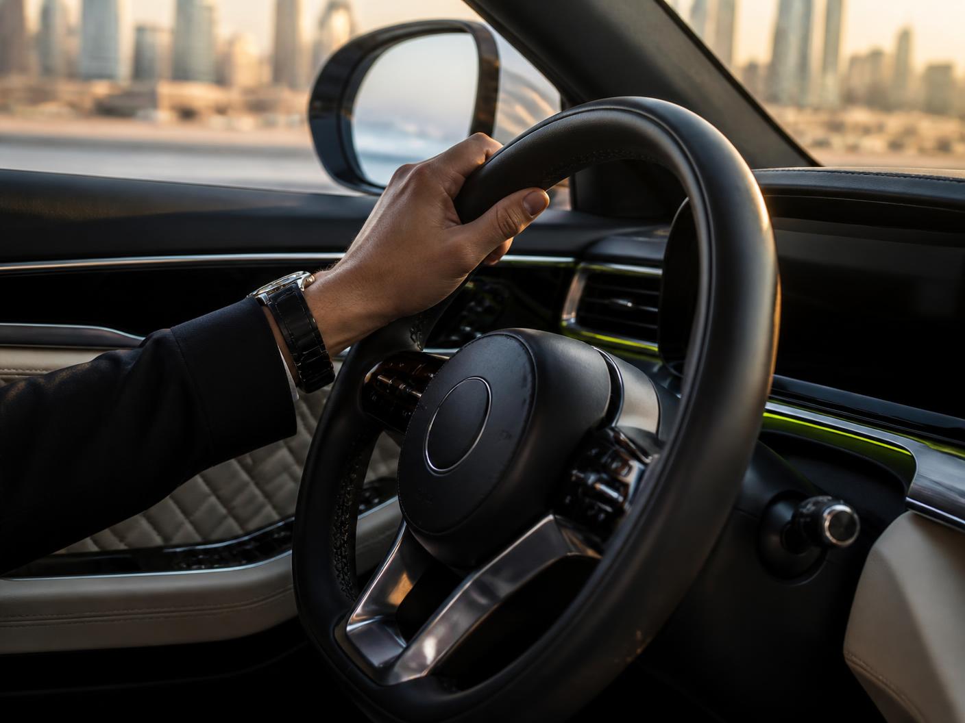 Driver enjoying a refined car interior in the UAE